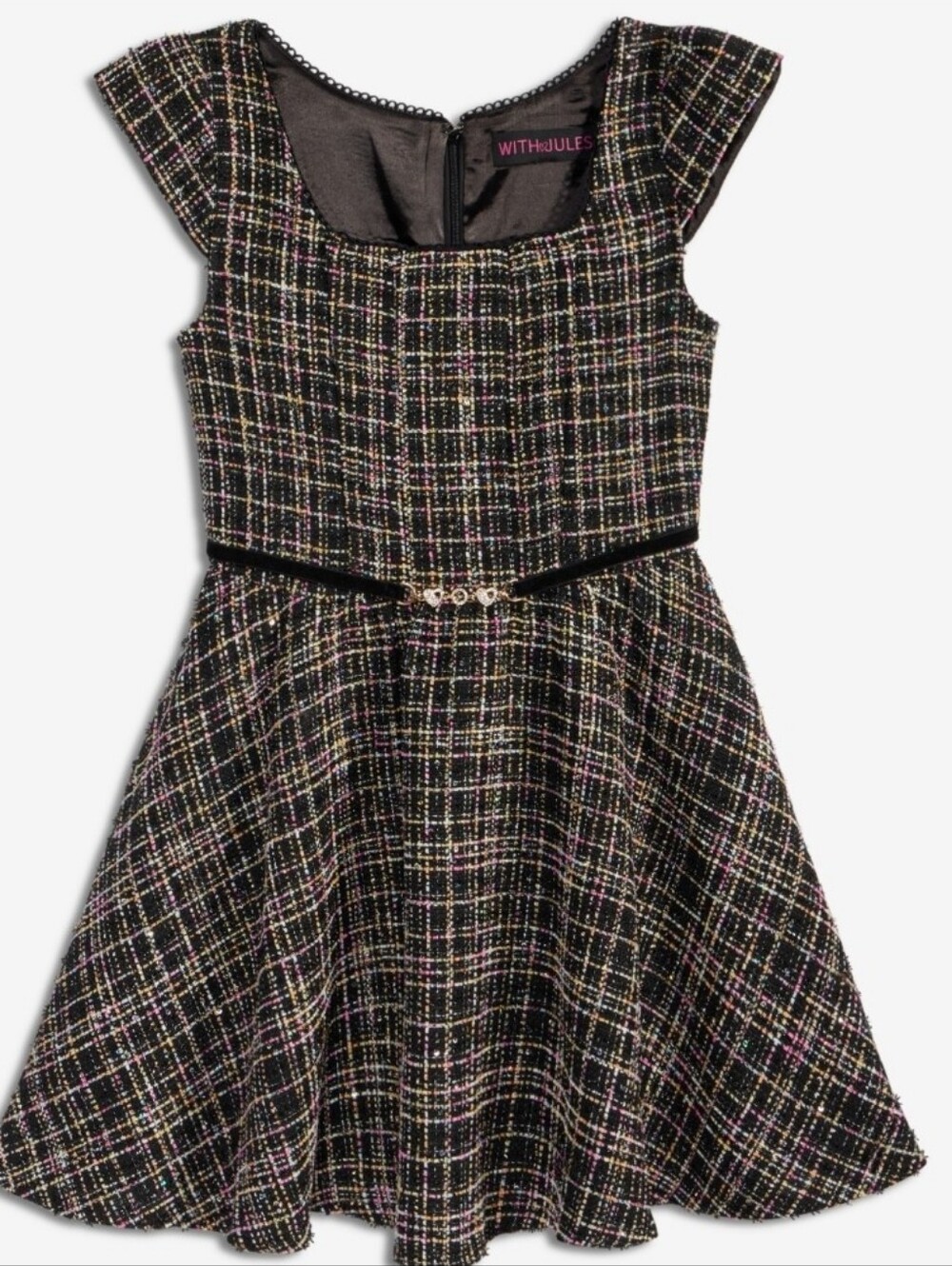 With Jules Girls Boucle Plaid Full-Skirt Dress. Holiday Formal Party NWT